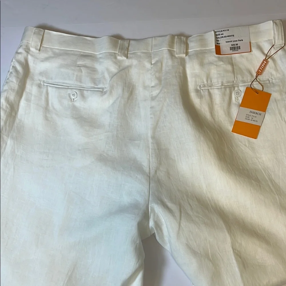 Men's White Linen Blend Dress Pants